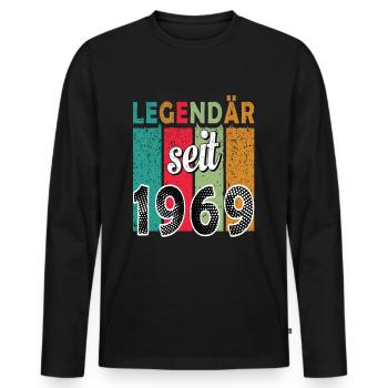 1969| Vintage Legendär seit 1969 Jubiläum - Männer Premium Bio Langarmshirt - Schwarz - Vorne - Nico (187cm)