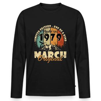 Mars 1979 cadeau d’anniversaire. Mars 1979. - T-shirt manches longues Premium bio Homme - noir - Devant - Nico (187cm)