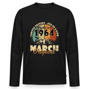 Date de naissance Mars 1964 - 60e anniversaire - T-shirt manches longues Premium bio Homme - noir - Devant - Nico (187cm)