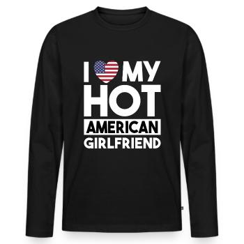 J’aime ma petite amie américaine chaude - T-shirt manches longues Premium bio Homme - noir - Devant - Nico (187cm)