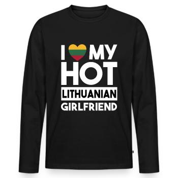 J’aime ma petite amie lituanienne chaude - T-shirt manches longues Premium bio Homme - noir - Devant - Nico (187cm)