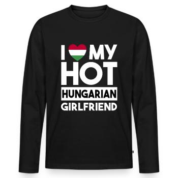 J’aime ma petite amie hongroise chaude - T-shirt manches longues Premium bio Homme - noir - Devant - Nico (187cm)