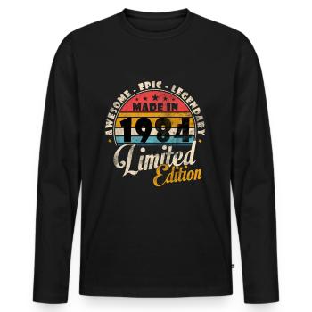 Millésime Fabriqué en 1984 Année de naissance 1984 Anniversaire - T-shirt manches longues Premium bio Homme - noir - Devant - Nico (187cm)
