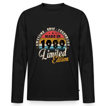 Made in 1989 Vintage Retro Limited Edition - Men's Premium Organic Long Sleeve Shirt - black - Front - Nico (187cm)