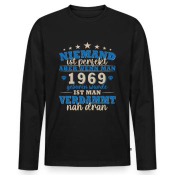 Niemand ist perfekt 1969 - Männer Premium Bio Langarmshirt - Schwarz - Vorne - Nico (187cm)