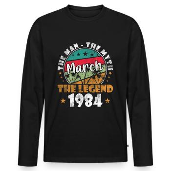 40. Geburtstag Jahrgang März 1984 Born in 1984 - Männer Premium Bio Langarmshirt - Schwarz - Vorne - Nico (187cm)