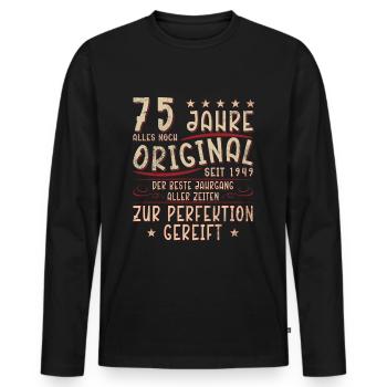 75 Jahre Geschenk 75 Geburtstag Birthday - Männer Premium Bio Langarmshirt - Schwarz - Vorne - Nico (187cm)