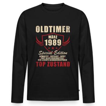 35. Geburtstag Geschenk Vintage März 1989 - Männer Premium Bio Langarmshirt - Schwarz - Vorne - Nico (187cm)