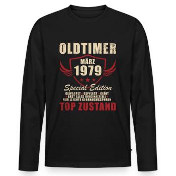 45. Geburtstag Geschenk Original März 1979 - Männer Premium Bio Langarmshirt - Schwarz - Vorne - Nico (187cm)