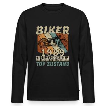 Vintage Motorrad 1989 Retro Geburtstagsgeschenk - Männer Premium Bio Langarmshirt - Schwarz - Vorne - Nico (187cm)