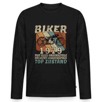 1979 Jahrgang Geburtstag Biker Motorrad Geschenk - Männer Premium Bio Langarmshirt - Schwarz - Vorne - Nico (187cm)