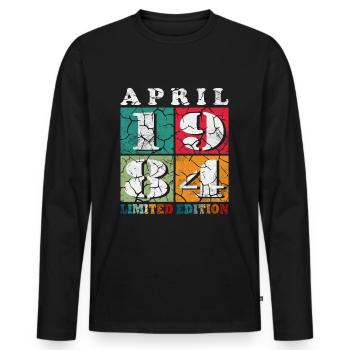 40 ans Année de naissance 1984 Né en avril 1984 - T-shirt manches longues Premium bio Homme - noir - Devant - Nico (187cm)