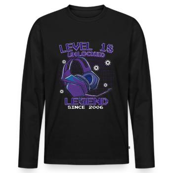 Level 18 Unlocked Eighteenth Bday Design - Men's Premium Organic Long Sleeve Shirt - black - Front - Nico (187cm)