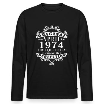 Retro Vintage Legendary Birthday April 1974 - Men's Premium Organic Long Sleeve Shirt - black - Front - Nico (187cm)