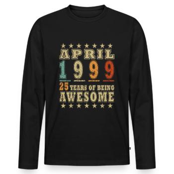 25 years of greatness since April 1999 - Men's Premium Organic Long Sleeve Shirt - black - Front - Nico (187cm)