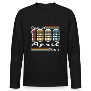 Vintage April 1969 – Birthday Gift 1969 - Men's Premium Organic Long Sleeve Shirt - black - Front - Nico (187cm)