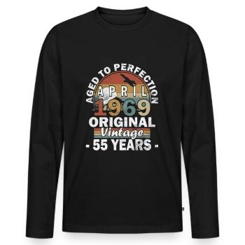 55 years old, Aged to Perfection, April 1969 - Men's Premium Organic Long Sleeve Shirt - black - Front - Nico (187cm)