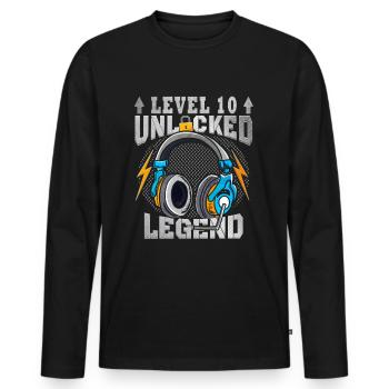 10. Geburtstag - Geburtstagsshirt level 10 unlock - Männer Premium Bio Langarmshirt - Schwarz - Vorne - Nico (187cm)