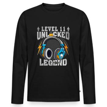 Niveau 11 débloqué - Cadeau de joueur pour le 11e anniversaire - T-shirt manches longues Premium bio Homme - noir - Devant - Nico (187cm)