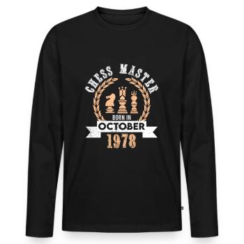 46e anniversaire pour les joueurs d’échecs 1978 octobre - T-shirt manches longues Premium bio Homme - noir - Devant - Nico (187cm)