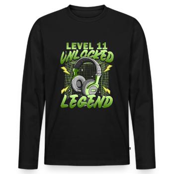 Niveau 11 débloqué - Cadeau de joueur pour le 11e anniversaire - T-shirt manches longues Premium bio Homme - noir - Devant - Nico (187cm)
