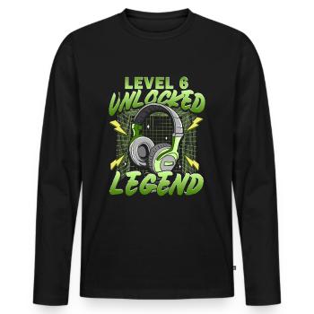 6e anniversaire. 6 Niveau supérieur débloqué - T-shirt manches longues Premium bio Homme - noir - Devant - Nico (187cm)