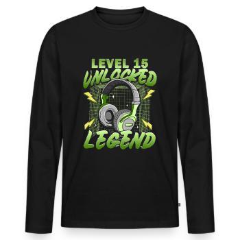Level 15 Freigeschaltet Geburtstagsgeschenk - Männer Premium Bio Langarmshirt - Schwarz - Vorne - Nico (187cm)