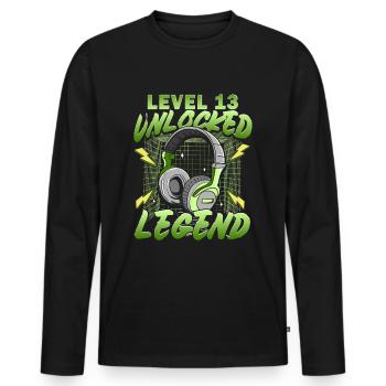 13.Geburtstag - 13 Jahre Gamer Level 13 unlocked - Männer Premium Bio Langarmshirt - Schwarz - Vorne - Nico (187cm)