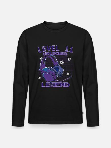 LEVEL 11 UNLOCKED GAMING GAMER GEBURTSTAG GESCHENK - Männer Premium Bio Langarmshirt - Schwarz