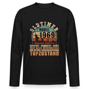 Oldtimer 1969 55. Geburtstag Geschenk Herren - Männer Premium Bio Langarmshirt - Schwarz - Vorne - Nico (187cm)