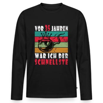 Vor 35 Jahren war ich mal der Schnellste 35. - Männer Premium Bio Langarmshirt - Schwarz - Vorne - Nico (187cm)