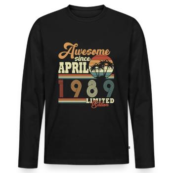 1989 Avril 1989 Jubilé Avril 1989 Avril - T-shirt manches longues Premium bio Homme - noir - Devant - Nico (187cm)