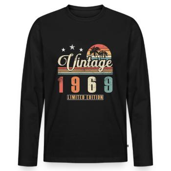 Millésime 1969 Année de naissance Vintage Anniversaire - T-shirt manches longues Premium bio Homme - noir - Devant - Nico (187cm)