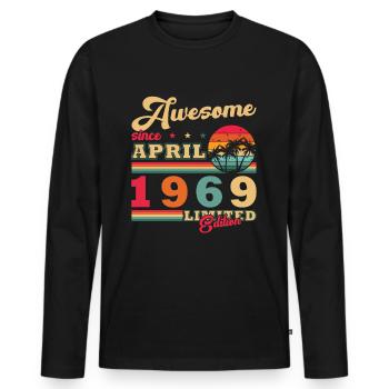 April Vintage 55th Anniversary Born 1969 Vibe - Men's Premium Organic Long Sleeve Shirt - black - Front - Nico (187cm)