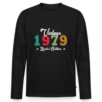 Jahrgang 1979 Jahrgang 1979 Geburtstagsgeschenk - Männer Premium Bio Langarmshirt - Schwarz - Vorne - Nico (187cm)