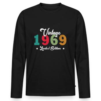 Jahrgang 1969 Jahrgang 1969 Geburtstagsgeschenk - Männer Premium Bio Langarmshirt - Schwarz - Vorne - Nico (187cm)