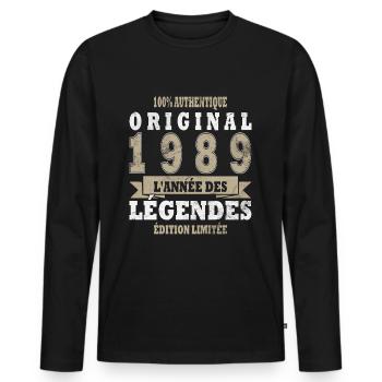 Légende 1989 - Né en 1989 - Construit en 1989 - T-shirt manches longues Premium bio Homme - noir - Devant - Nico (187cm)