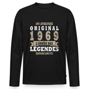 LÉGENDE 1969, MILLÉSIME 1969 - T-shirt manches longues Premium bio Homme - noir - Devant - Nico (187cm)
