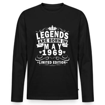 Millésime Mai 1969 Mai 1969 Millésime Mai 1969 - T-shirt manches longues Premium bio Homme - noir - Devant - Nico (187cm)
