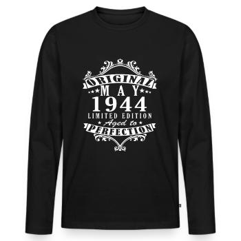 80-jähriges Jubiläum Mai Jahrgang 1944 - Männer Premium Bio Langarmshirt - Schwarz - Vorne - Nico (187cm)