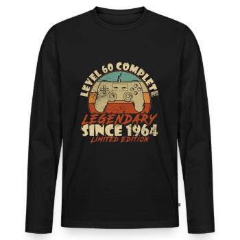 60th Birthday Level 60 complete - Men's Premium Organic Long Sleeve Shirt - black - Front - Nico (187cm)