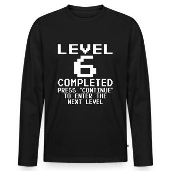 Niveau 6 terminé - T-shirt manches longues Premium bio Homme - noir - Devant - Nico (187cm)