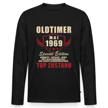 Vintage mai 1969 cadeau d’anniversaire pour homme - T-shirt manches longues Premium bio Homme - noir - Devant - Nico (187cm)