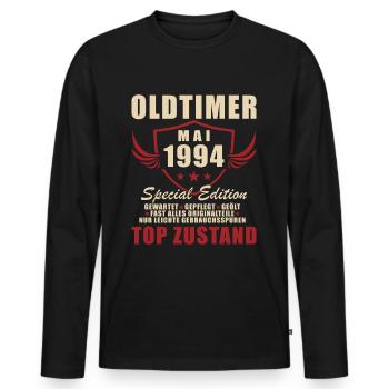 Vintage mai 1994 cadeau d’anniversaire femmes hommes - T-shirt manches longues Premium bio Homme - noir - Devant - Nico (187cm)