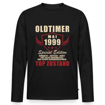 Oldtimer Mai 1999 Geburtstag Geschenk Damen Herren - Männer Premium Bio Langarmshirt - Schwarz - Vorne - Nico (187cm)