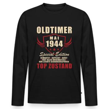 80e anniversaire homme Vintage Mai Vintage 1944 - T-shirt manches longues Premium bio Homme - noir - Devant - Nico (187cm)