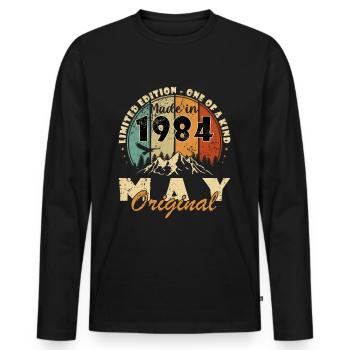 Mai 1984 Anniversaire Mai 1984 Cadeau 1984 Mai - T-shirt manches longues Premium bio Homme - noir - Devant - Nico (187cm)
