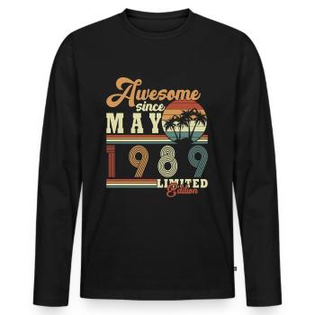 Mai 1989 Anniversaire Mai 1989 Cadeau 1989 Mai - T-shirt manches longues Premium bio Homme - noir - Devant - Nico (187cm)