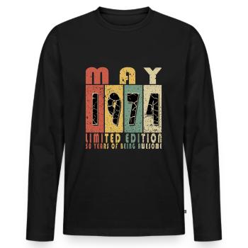 May 1974 May Anniversary May 1974 - Men's Premium Organic Long Sleeve Shirt - black - Front - Nico (187cm)