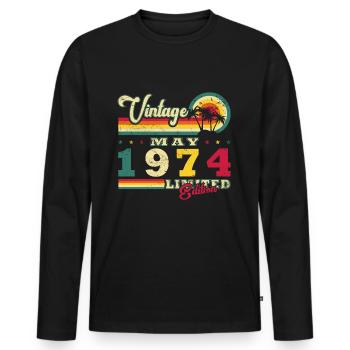 May 1974 Birthday Present May 1974 May - Men's Premium Organic Long Sleeve Shirt - black - Front - Nico (187cm)